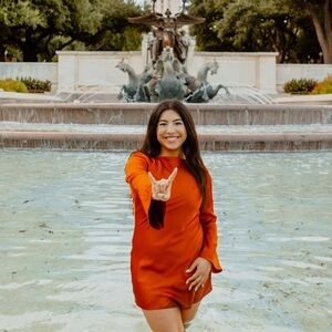 Gianni Binni Burnt Orange Dionne Satin Long Sleeve Open Back Mini Dress